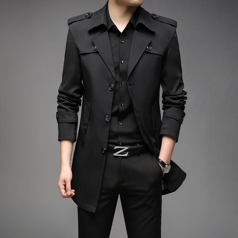 Herbst Männer Lange Trenchcoats Mode Britischen Stil Trenchcoats Herren Casual Oberbekleidung Punk Jacken Windjacke Marke Kleidung 4XL XXXXL schwarz