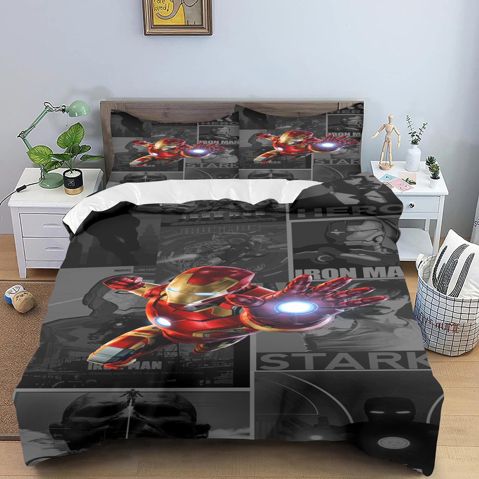 Iron Man Kuromi Bettwäsche-Set für Kinder King Size Luxusbezug 100% Polyester 3-teilig Weihnachtsgeschenke Heimdekoration EU Single(135*200cm)3pcs
