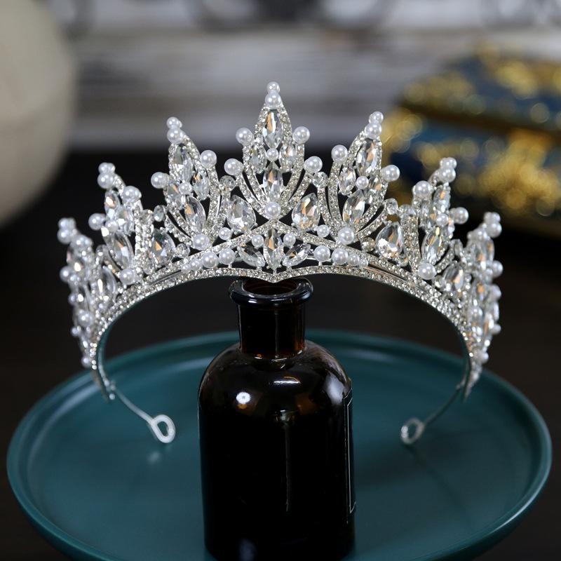 Perle Neue Braut Hochzeitskrone Kopfschmuck Geburtstagskrone Haupt-Hochzeitskleid-Accessoires Einfaches Hochzeitskleid High-End-Haaraccessoires für Frauen gray