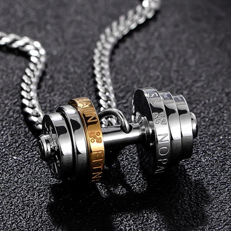 Hantel Halskette Herren Halskette Edelstahl Herren Paar Anhänger Fitness Sport Mann Accessoires Schmuck für den Hals 60cm
