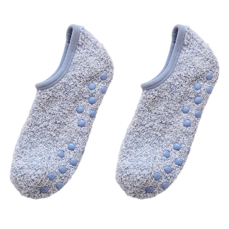 Plüsch-Pantoffelsocken für Damen, Anti-Rutsch-Socken mit Noppen, Flauschige Socken mit Grip, Krankenhaussocken, Weiche Heim-Schlaf-Socken, Geschenk hellblaue