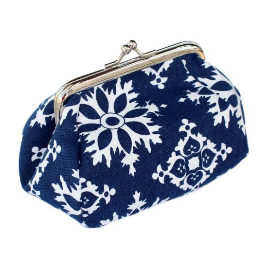 Damen-Geldbörse, Geldbeutel, Geldbörse, Schlüssel, Kartenetui, großes Blumenmuster, Haspe one size dunkelblaue
