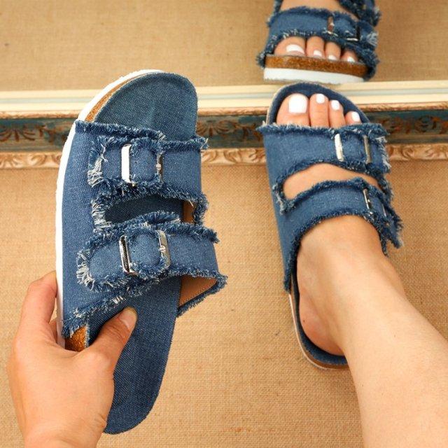 Neue Schuhe Frauen Bequeme Sandalen Damen Slip-on Keil Sandalen Sport Strand Spaziergang Schuhe Sommer Mode Denim Casual Sandalen 36 blau