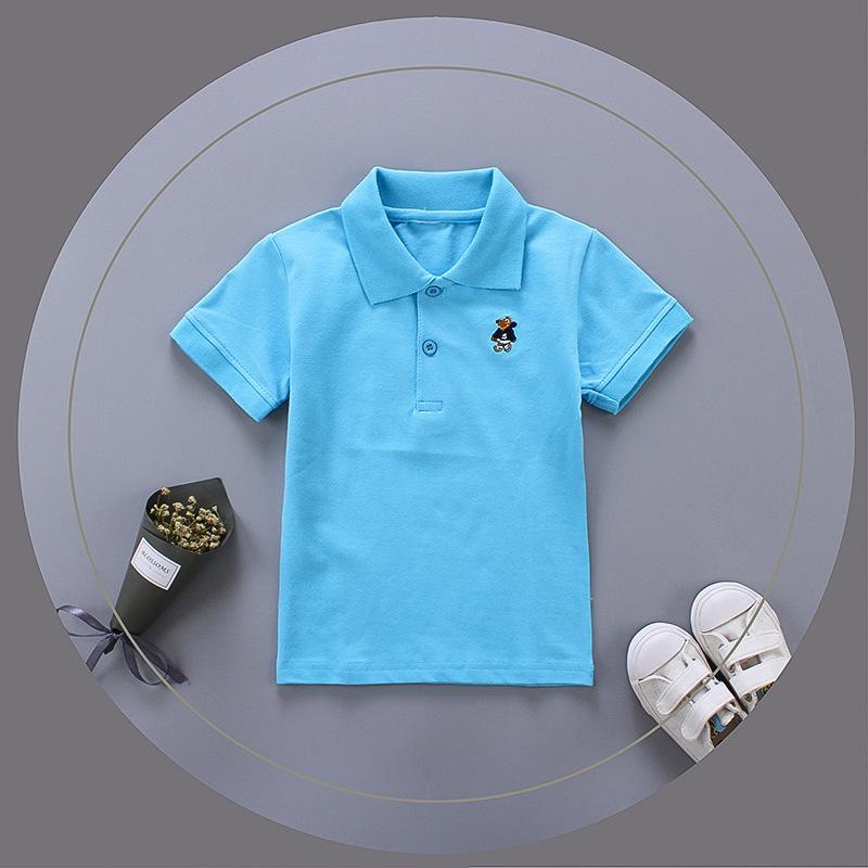 Kurzarm-Poloshirt für Jungen und Mädchen, Sommer-Revers-T-Shirt aus reiner Baumwolle, lässige Kinderbekleidung mittlerer und großer Größe 120cm