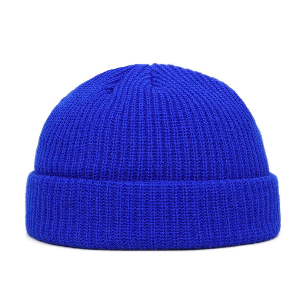 Winter Warme Mützen Casual Kurze Gewinde Hip Hop Hut Erwachsene Männer Weibliche Wolle Gestrickte Schädel Kappe Elastische Unisex One Size blau