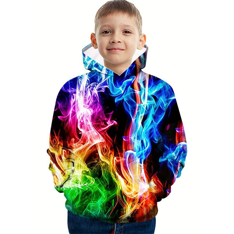 Bunte Flamme Hoodie Jungen Kleidung Tops Herbst Winter Kinder Hoodies Sweatshirt Für Jungen Mädchen Pullover Mode Kinder Kleidung 140CM blue