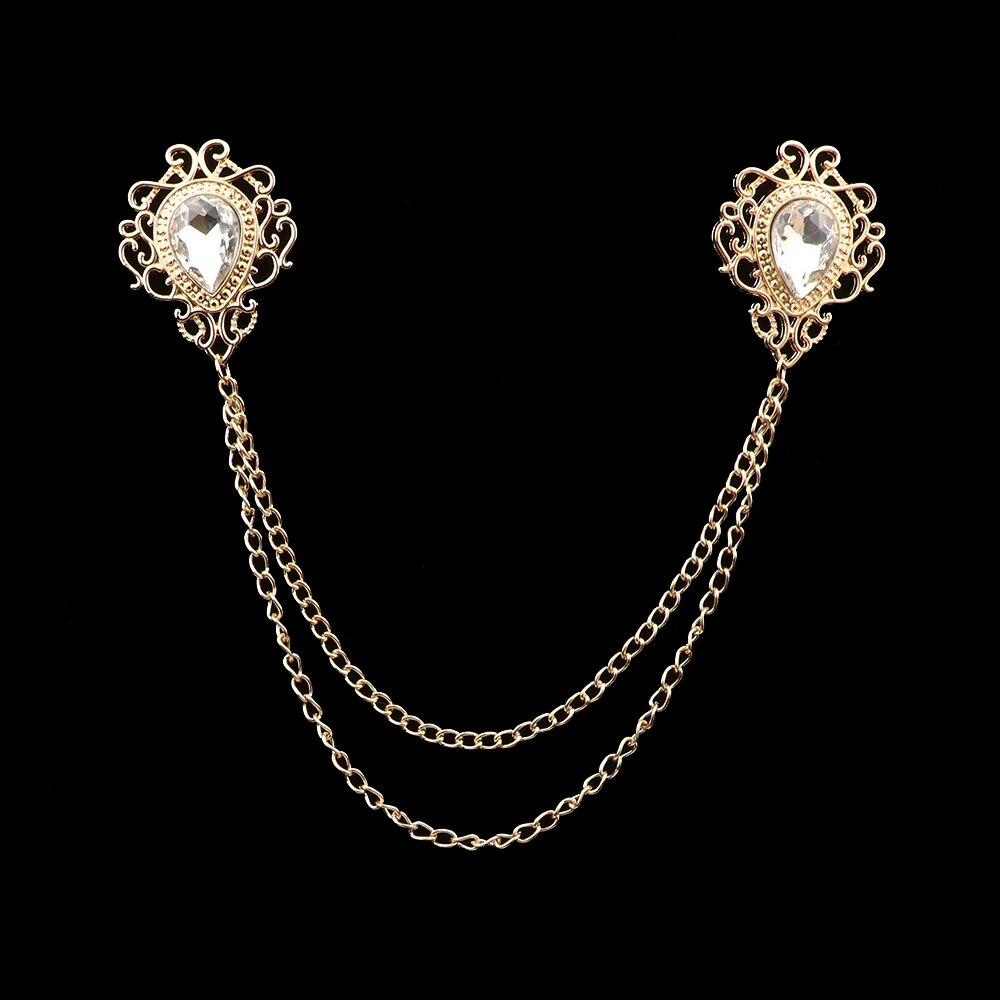 Retro-Kristall-Strass-Brosche, Anzughemd, Quastenkette, Anstecknadel, Damen-Herren-Schmuck, Legierung, Kragen-Brosche