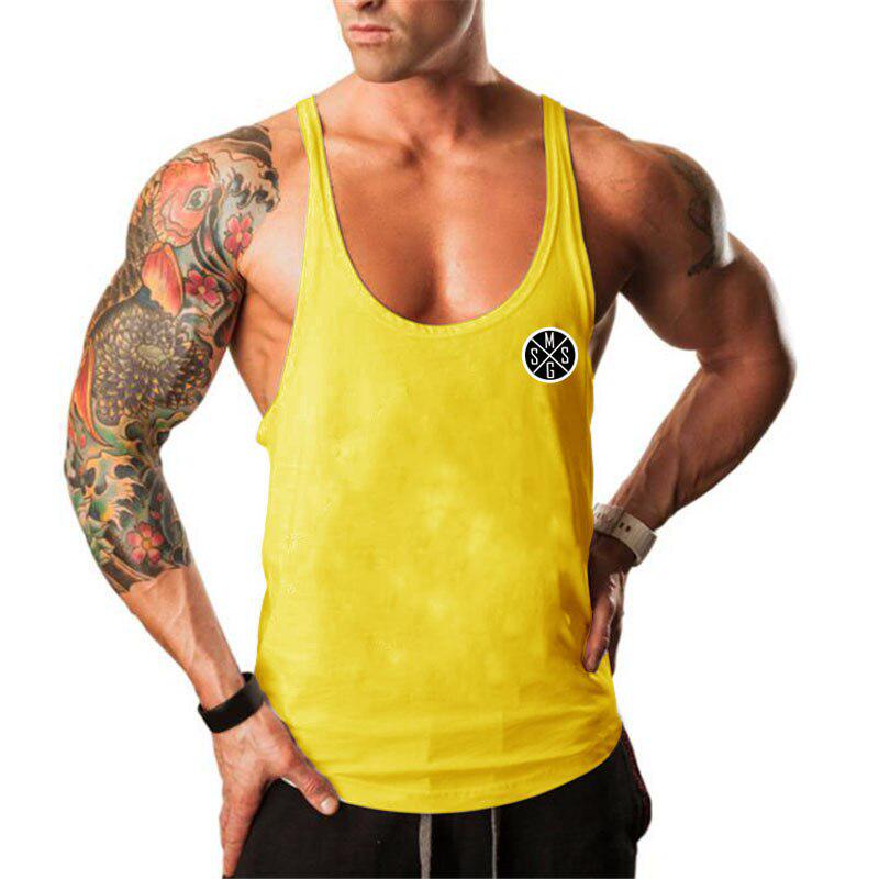 Neu eingetroffene Herren-Sport-String-Unterhemden, ärmellos, Fitness, Bodybuilding, Tanktops, Fitnessstudio, Workout-Kleidung für Männer XL gelb