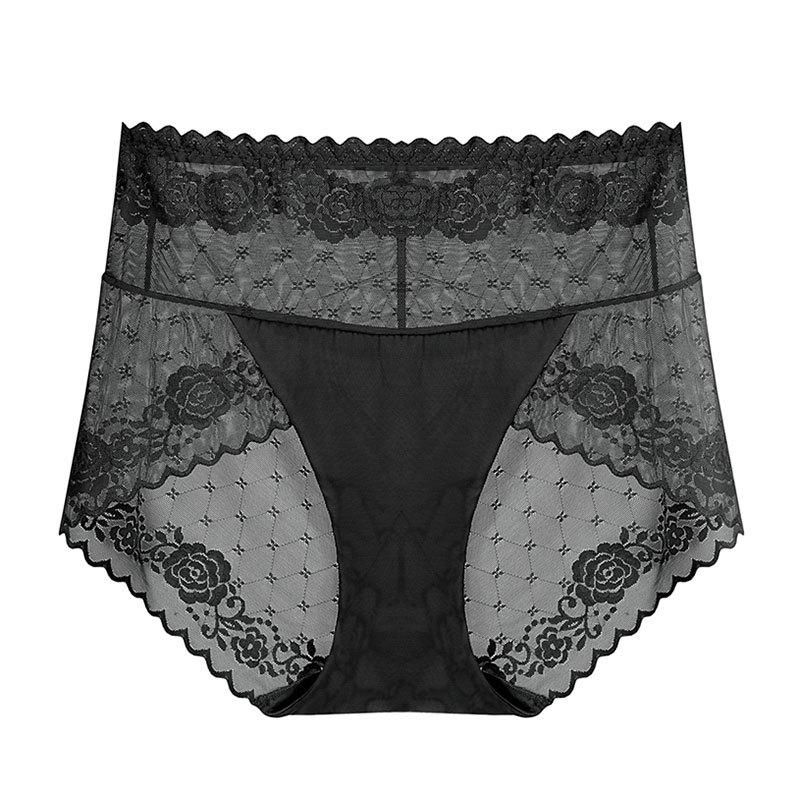 12 farbe Hohe Taille Frauen Höschen Sexy Spitze Sterne Briefs Sommer Ultra Dünne Mesh Atmungsaktive Dessous Weibliche Nahtlose Dessous L schwarz