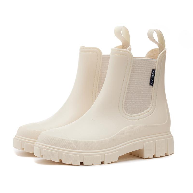 Damen Wasserdichte Outdoor-Regenstiefel mit kurzem Schaft, Rutschfeste Outdoor-Gummistiefel, Modische Vielseitige Wasserdichte Knöchelhohe Stiefel 40 grauweiß