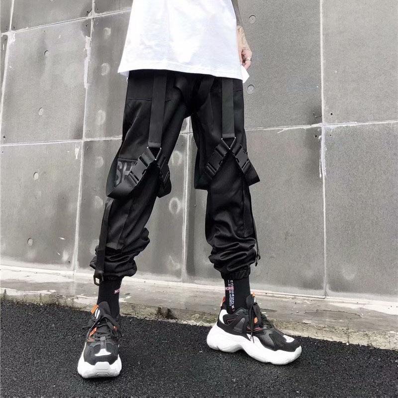 Cargohose für Herren, lässig, Hip-Hop, Hit-Farbe, Tasche, Herrenhose, Jogginghose, Streetwear, Bänder, Techwear-Hose XXXL schwarz