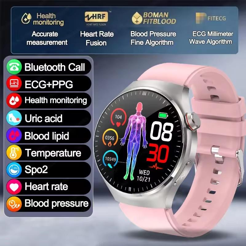 2026 Neue klinische Smartwatch mit EKG+PPG und Körper-Mikroüberwachung, Mikro-Untersuchung, Herzfrequenz, Smartwatch für Android & iOS, Damen silicon rosa