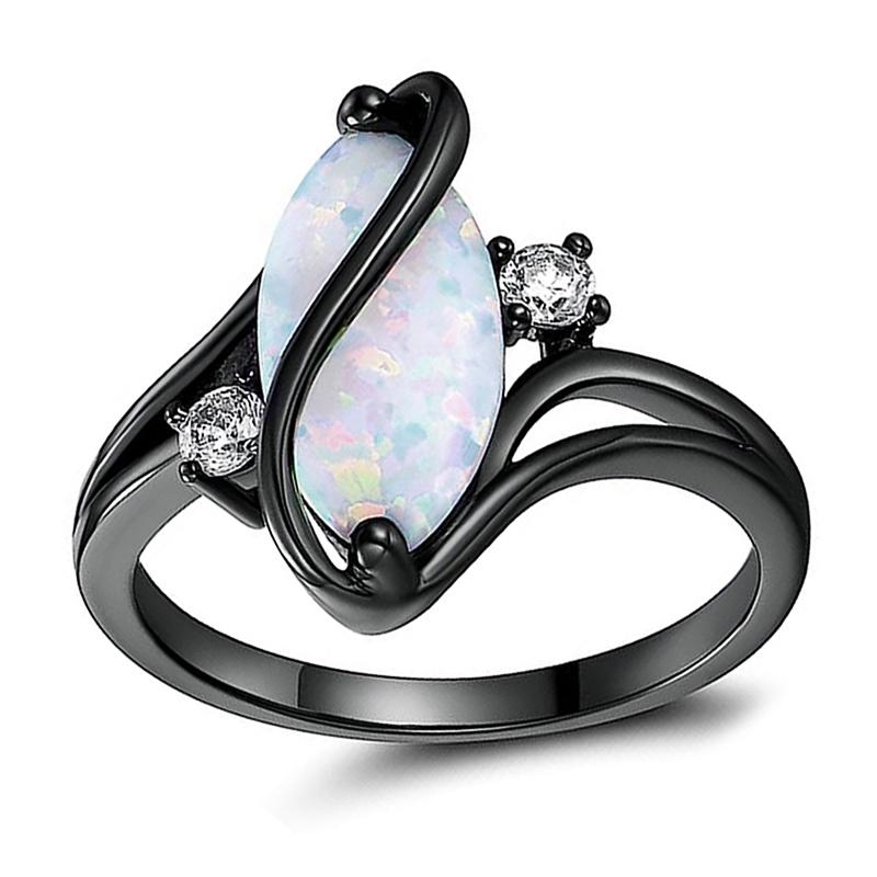 Huitan Punk Damen Schwarze Ringe Markise Imitationsopal Fingerring Ästhetische Mädchen Accessoires für Party Ausgefallenes Geschenk Retro Schmuck 8 black