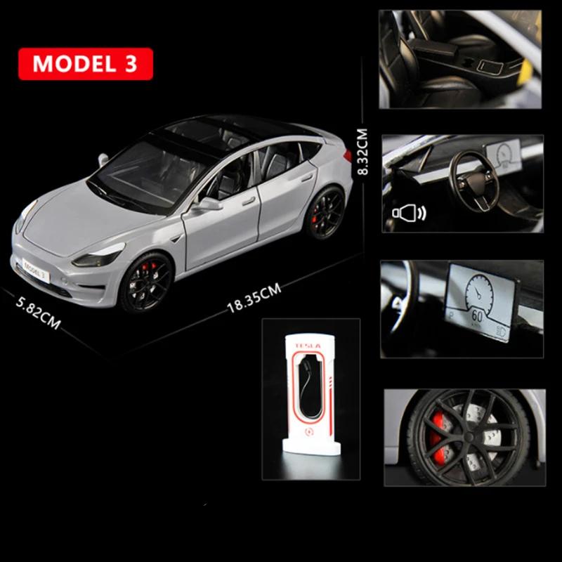 Neue Simulation 1:24 Tesla Modellautos Spielzeug Legierung Druckguss Metall Fahrzeugmodell mit Ton und Licht Kinder Jungen Spielzeug Trendy Geschenk Sammlung Ornamente graue