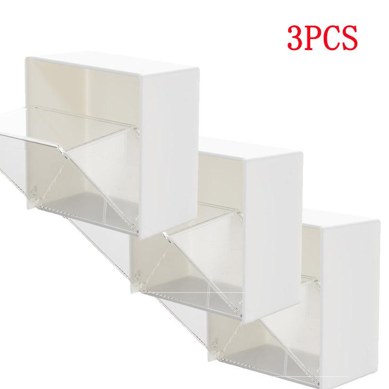 Zuhause Badezimmer Staubdicht Wandmontage Klappdeckel Organizer Kein Stanzen Zahnseide Wattestäbchen Make-up Wattepads Aufbewahrungsbox Bürobedarf Essentials Weiß 3PCS weiß