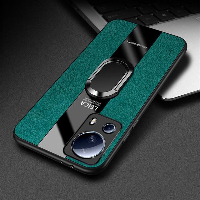 Hülle für Xiaomi 13 Lite Magnetischer Ringhalter Plexiglas PU-Leder Handyhüllen für Xiaomi Mi 13 Pro 13 Ultra Soft Cover For Xiaomi 13 Lite grün