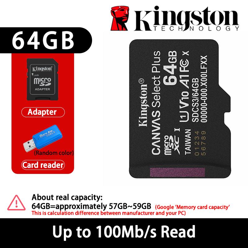 Kingston 128GB Micro SD TF Karte Speicherkarten 64GB 256GB 512GB microSDXC Karte Bis zu 150MB/s A1 Klasse 10 UHS-I U1 V10 A2 Für Telefon Drohnen Kamera GoPro 64GB