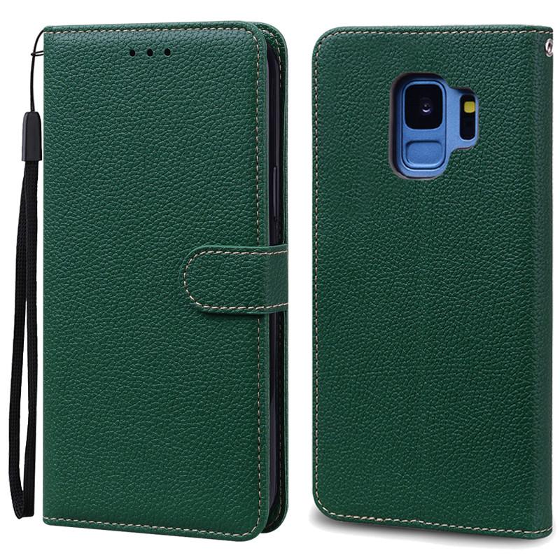 S9/S9 Plus Hülle Für Samsung Galaxy S9 Hülle G960F Leder Brieftasche Klapphülle Für Samsung Galaxy S9+ S 9 Plus G965 Coque Handyhülle For Samsung S9 Plus dunkelgrüne