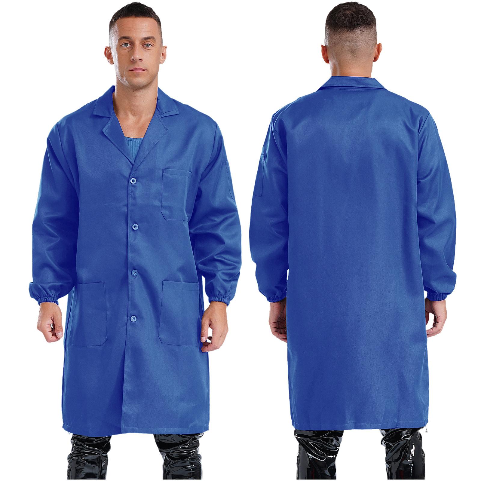 Unisex Herren Damen Arbeitsmantel Langarm Frontknopf Laborkittel Jacken Mechanische Arbeitskleidung XL königsblau