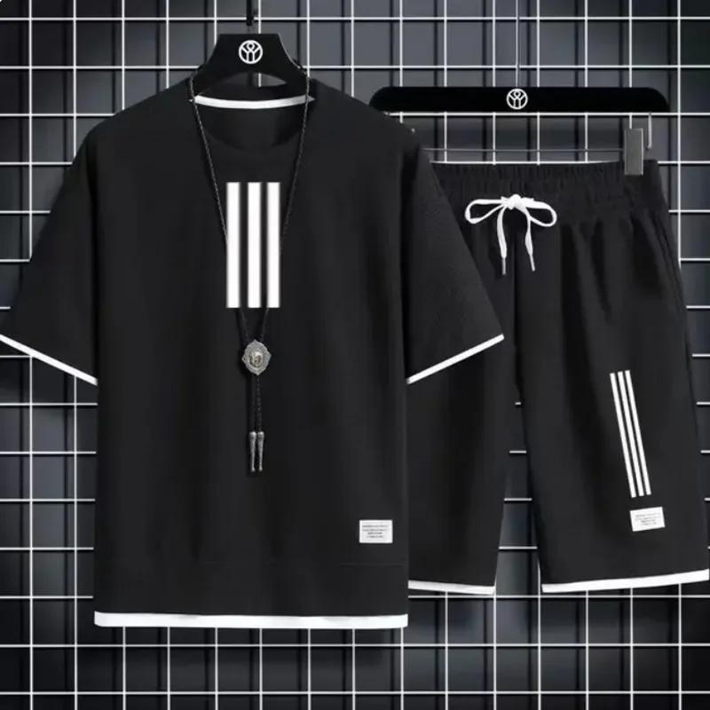 Adidas New Man Trainingsanzüge 2-teilige Kurzarmanzüge Bedrucktes T-Shirt + Jogginghose Sets Sutdent Casual Sommer Sportkleidung XXXL