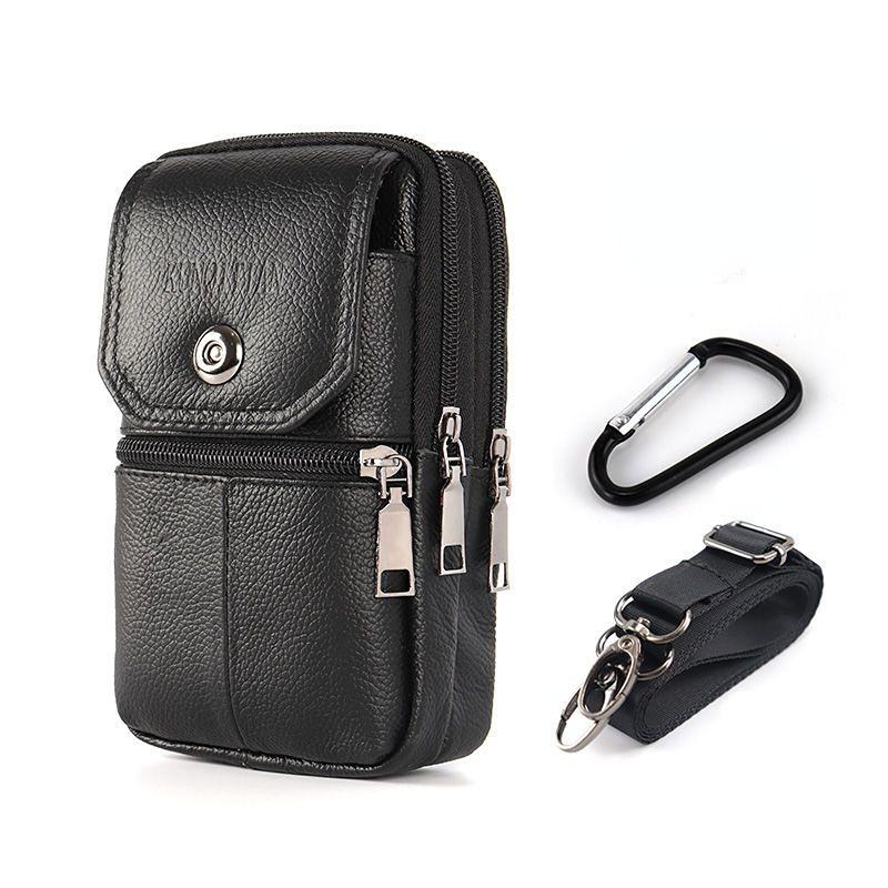Herren Rindsleder Handytasche Multifunktionale Messenger Bag Outdoor Baustelle Tragen Gürtel Handytasche Wasserdichte Brusttasche Large schwarz