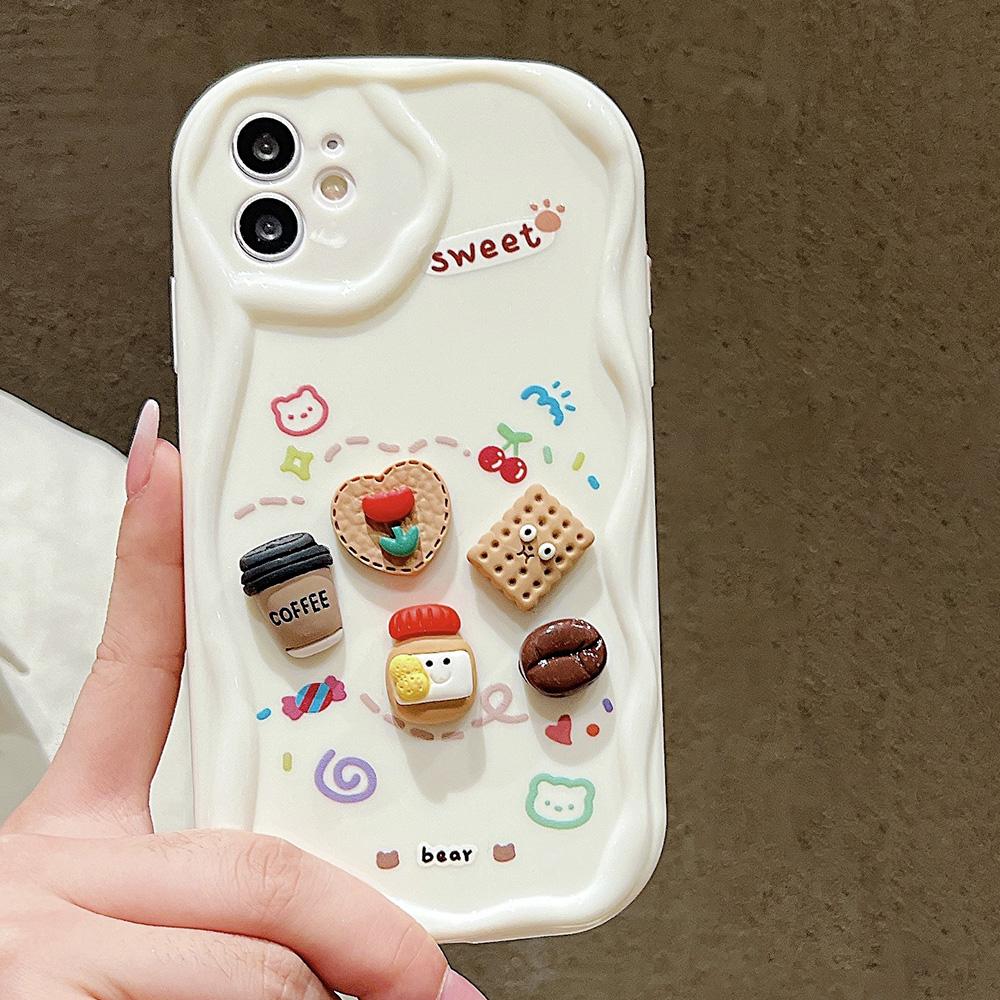 Koreanische Niedliche 3D Bär Kaffee Handyhülle Für iPhone 14 Pro Hülle iPhone 13 11 16 12 15 Pro Max XR X XS 8 7 SE Hängekette Weiche Hülle For iPhone 12 white