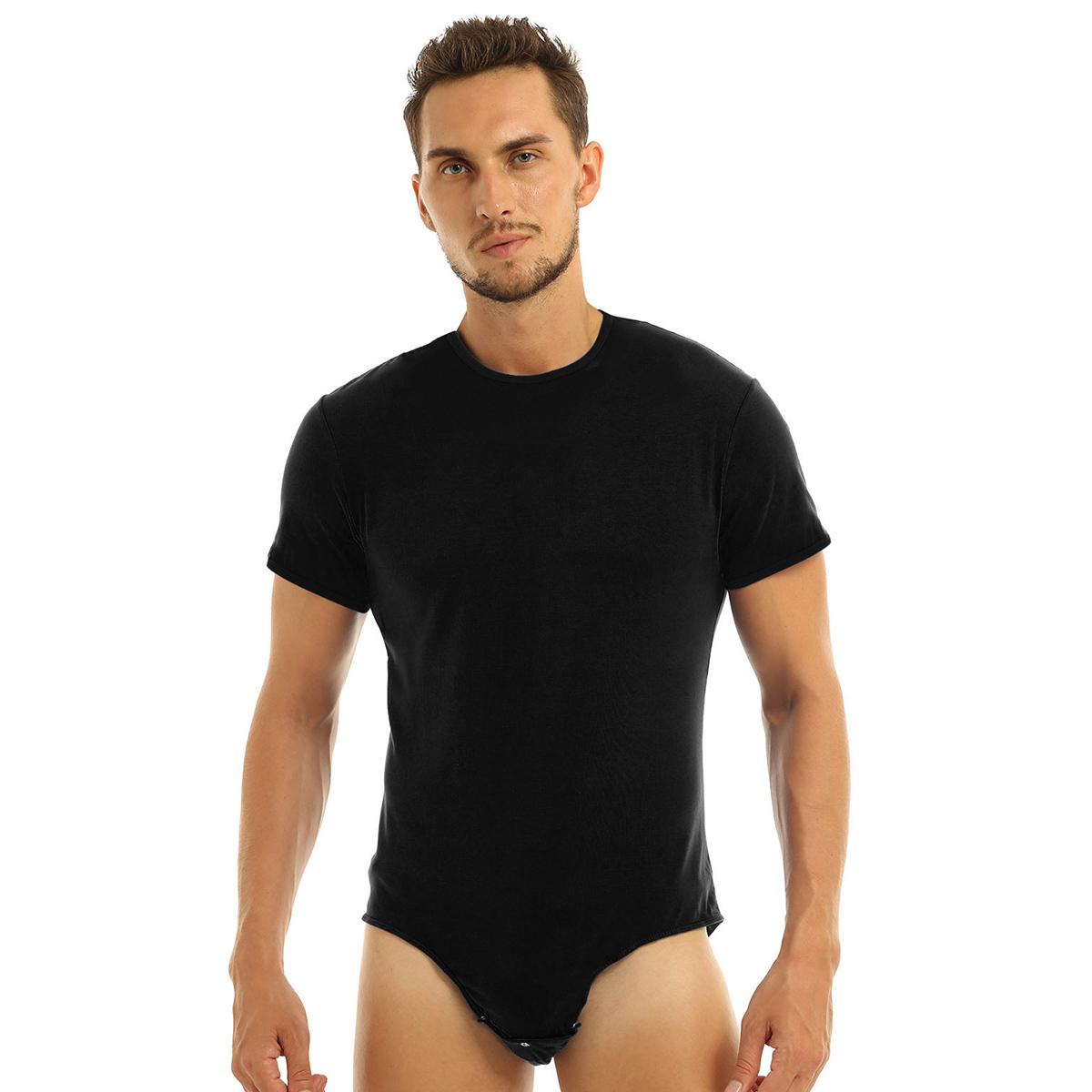 Herren-Einteiler, kurzärmelig, T-Shirt mit Druck im Schritt, Body, Strampler, Pyjama, Windel-Spielanzug für Erwachsene 3XL schwarz