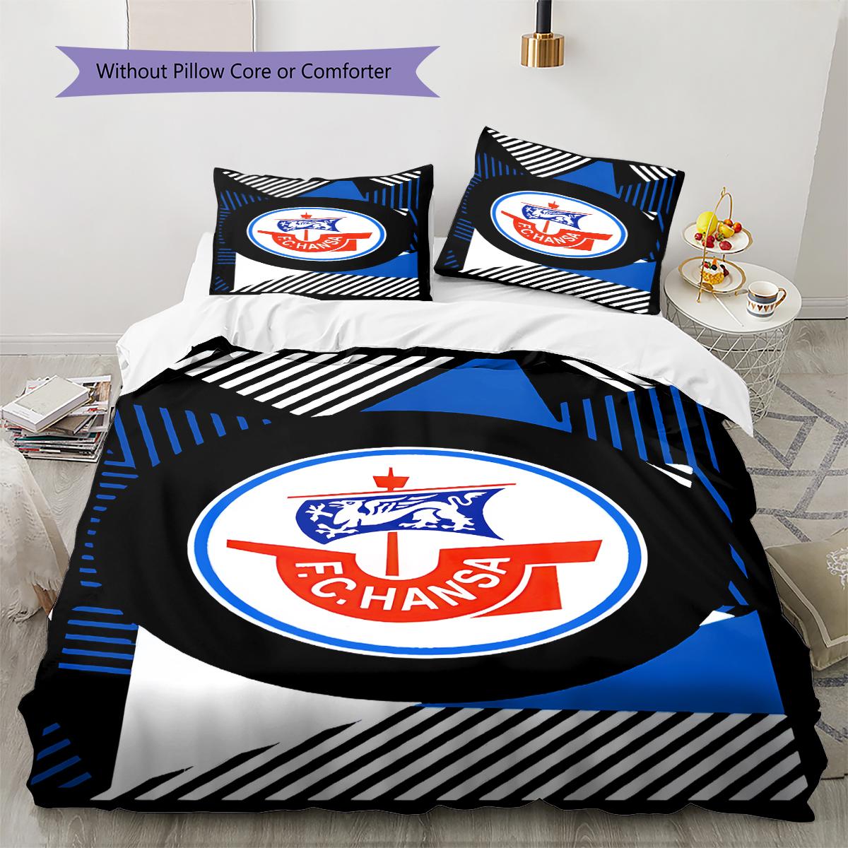FC Hansa Rostock Muster Bettwäsche, Steppdecke Set Bettbezug Kissenbezug Zuhause Geburtstagsgeschenk (1 Bettbezug + 2 Kissenbezüge, ohne Füllung) 240x220cm