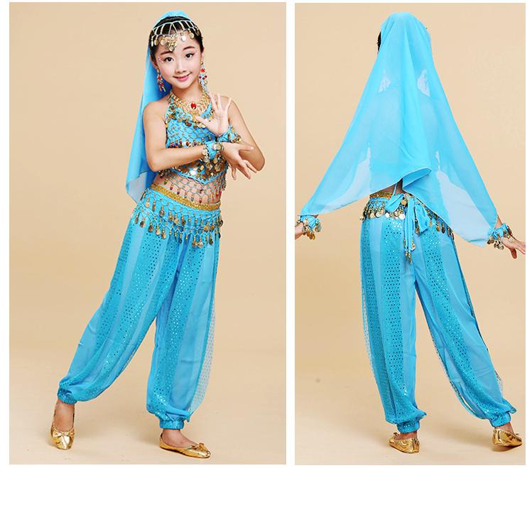Indische Tanzkostüme für Kinder Kostüme Xinjiang-Tanzkostüme für Kinder Bauchtanz für Mädchen Volkstanz für Kinder 2XL see-blaue