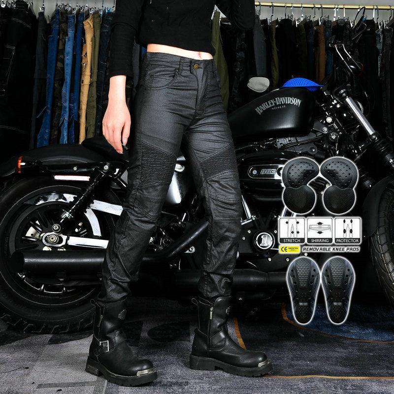 VOLERO + Motorrad-Jeans + Retro-Slim-Fit-beschichtete Motorradhose + Motorrad-Renn- und Reit-Anti-Drop-Hose für Damen M schwarz