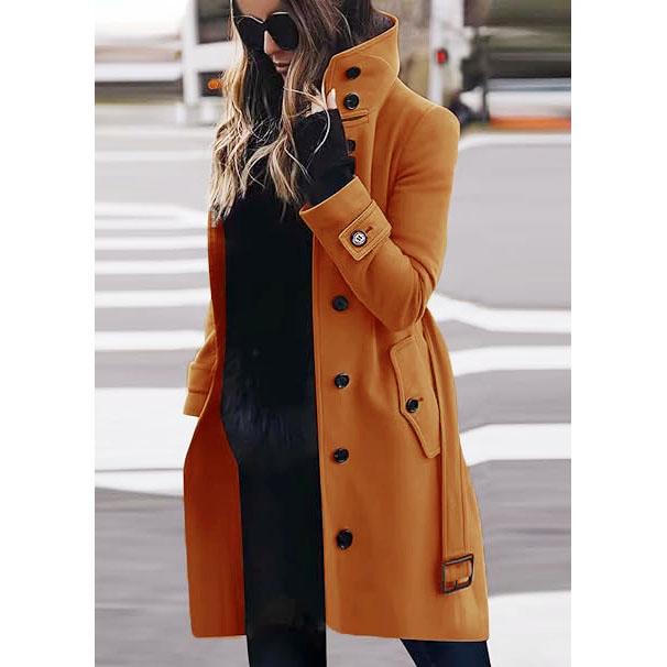 Herbst Winter Damen Mantel Slim Fit Strickjacke Großer Mantel Frauen Langarm Einreiher Stehkragen Mantel M kaffeebraun