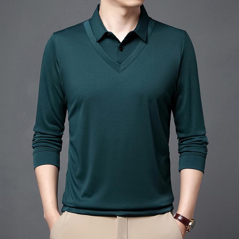 T-Shirt Herren Papa-Kleidung Mittelalter Herren Fake Zweiteiler Einfarbig Business T-Shirt Lässig Dünnes Unterhemd T-Shirt XXXXL