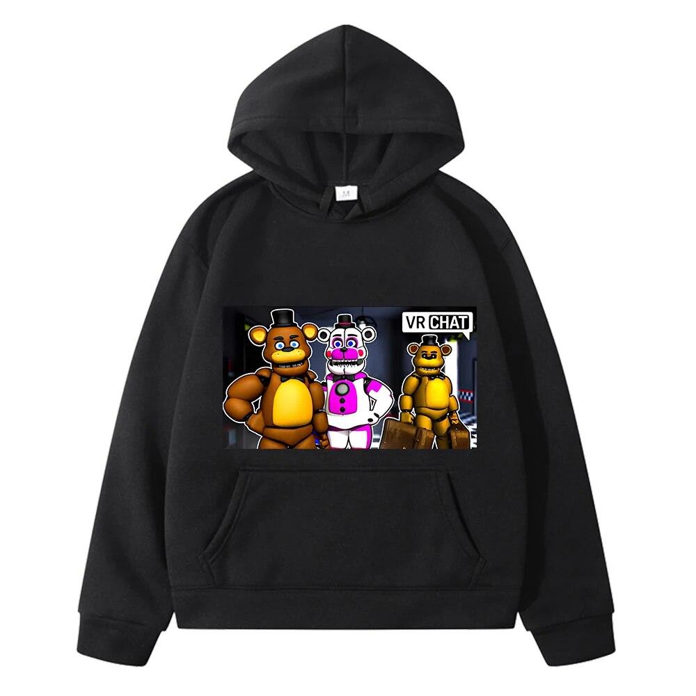 FNAF Kinderkleidung Mädchen Anime Hoodie Fleece Sweatshirt Jungen Y2K Sudadera Herbst Bär Kaninchen Spiel Kawaii Pullover Jacke Hoodies 130 schwarz