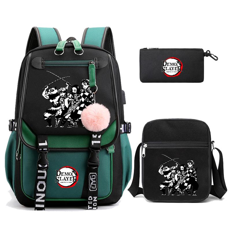 3 Teile/satz Dämon Slayer Kamado Nezuko Rucksäcke für Mädchen Anime Schule Tasche Teenager Student Leinwand Laptop Rucksack Frauen Rucksack