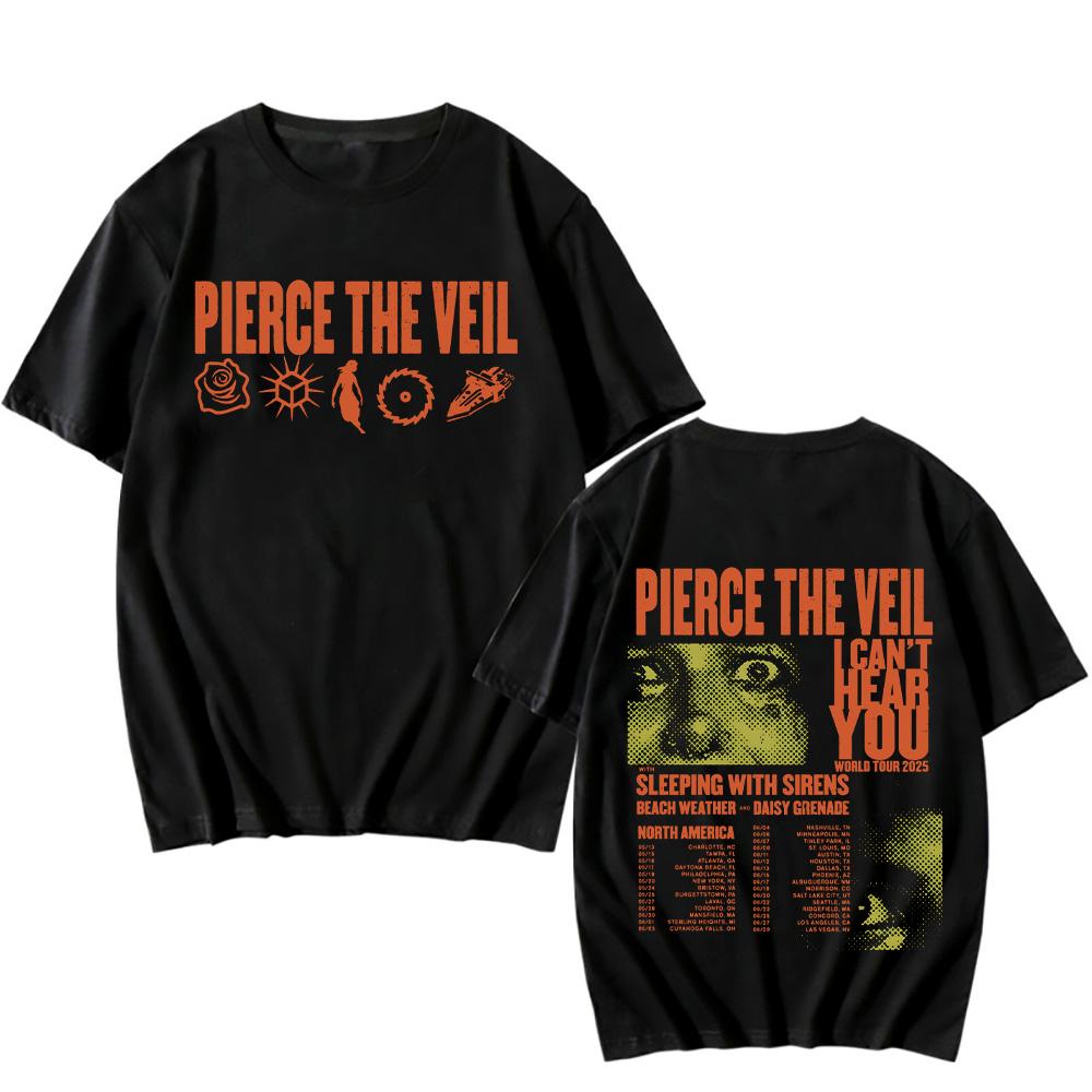Pierce The Veil I Can't Hear You World Tour T-Shirts Unisex Beidseitig bedruckte Baumwoll-T-Shirts Herren Damen Musik-T-Shirts Rockband Punk Tops M schwarz