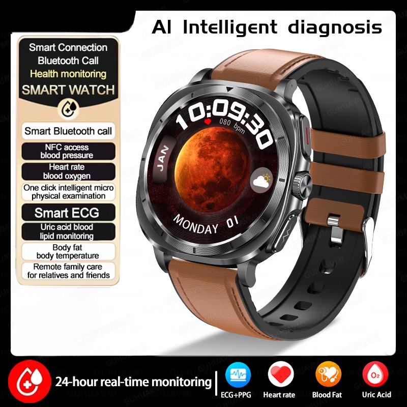 2025 Neue Galaxy Watch 7 Blutfette Harnsäure Blutdruck Körperanalyse Smartwatch EKG+PPG Uhr Smartwatch Herren für Samsung Brown-leather