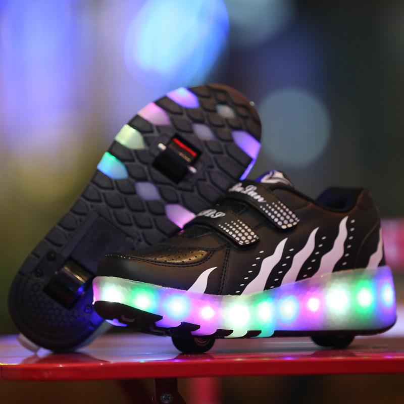 Runaway Schuhe Herren und Damen Kinder Erwachsene Doppel-Rollschuhe LED-Leuchtschuhe 43