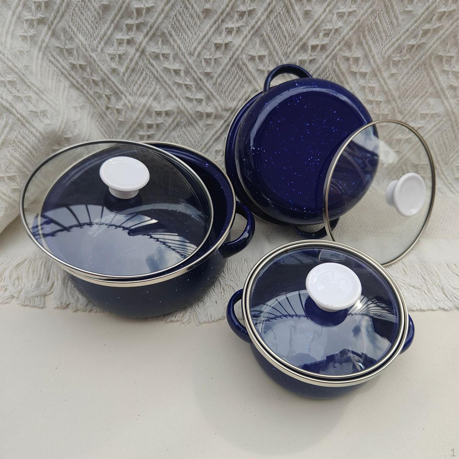 3-teiliges Emaille-Mini-Topf-Set für Küche, Babynahrung, Heimdekoration, tiefe Geschenke, Kochgeschirr dunkelblaue