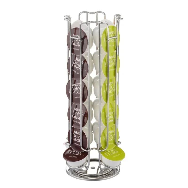Kaffeekapsel-Präsentationsständer, 24 Tassen, Turmständer, Lagerregale, drehbarer Anti-Rutsch-Boden für Dolce Gusto-Kapseln, Kaffee-Tools silber