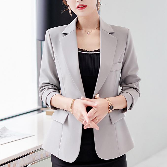 Damen Blazer Casual Herbst Winter Elegante Büro Blazer Anzug Schwarz Weiß Solide Langarm Damen Trendy Jacke Anzüge M grau