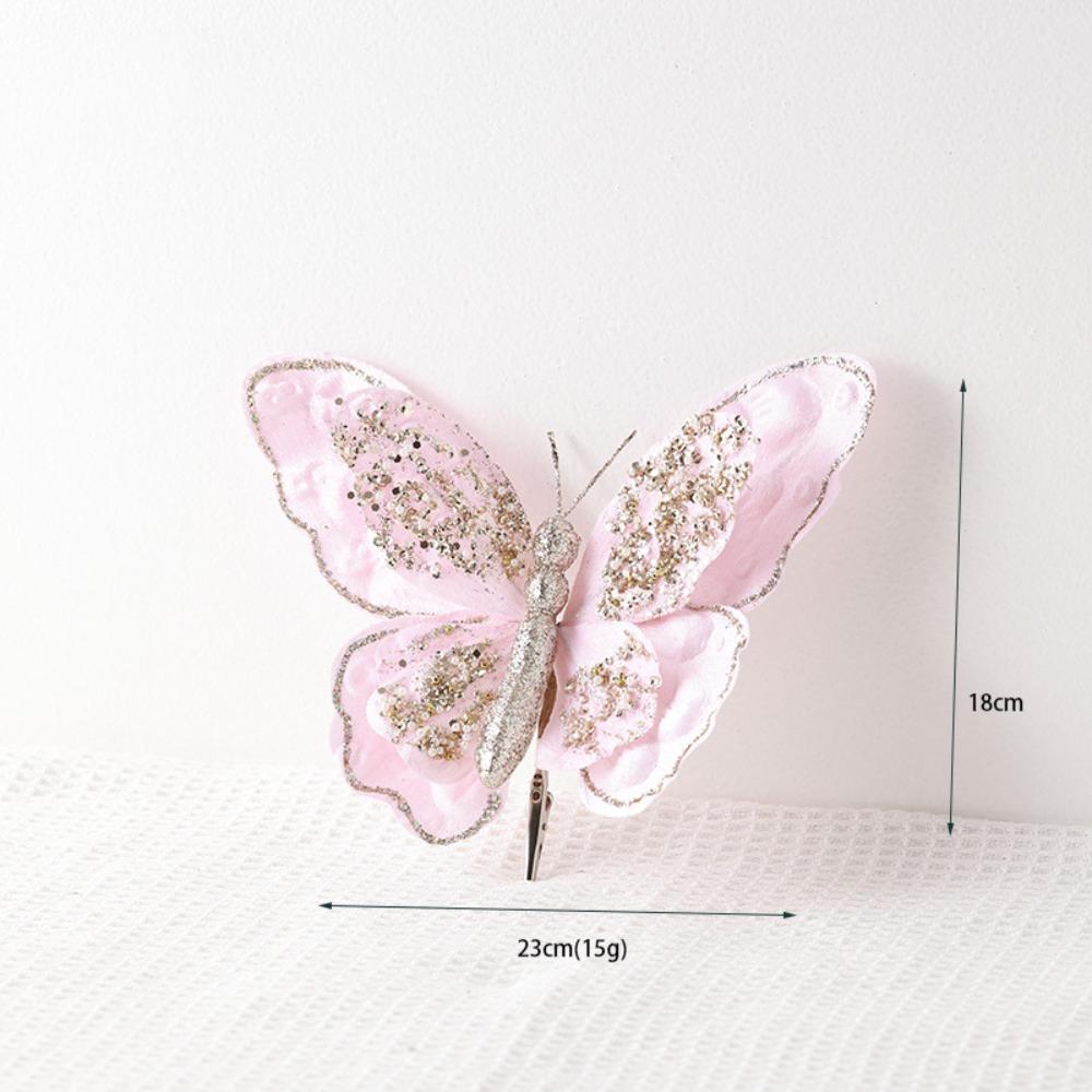 Stoff Glitzer Weihnachten Simulation Schmetterling Weihnachtsdekoration Hängedekoration Puder Weihnachtsschmetterling rosa