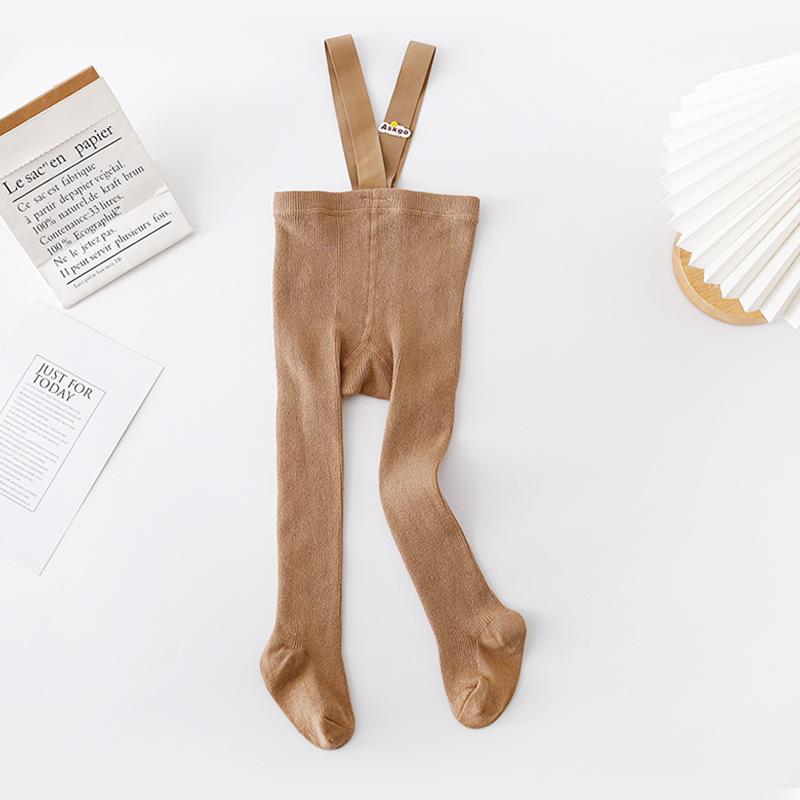 Herbst Baby Strumpfhosen mit Trägern Gestrickte Baumwolle Kleinkind Hosenträger Hosen Kinder Strumpfhosen Säugling Overalls für Mädchen Jungen Leggings M 1-3Y khaki