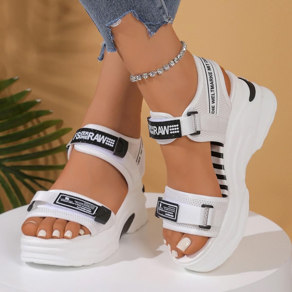Damen Plateau-Sandalen Offene Zehenpartie Lässige Sportsandalen Bequeme Sommerschuhe Wanderschuhe 37 weiß