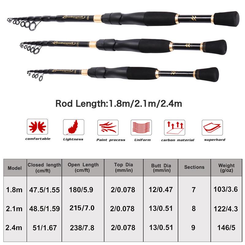 Spinning Angelrute Ultra Licht Tragbare Teleskop Angelrute Outdoor Reise Angeln Karpfen Tackle Angelrute 2.4m schwarz