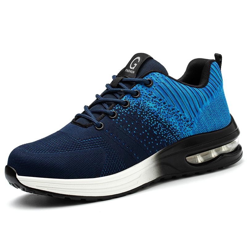 Arbeitsschuhe mit Luftpolsterung, Sicherheitsschuhe mit Stahlkappe, Sicherheitsschuhe für Männer, pannensichere Arbeitsschuhe, leichte Bauschuhe 46 blau