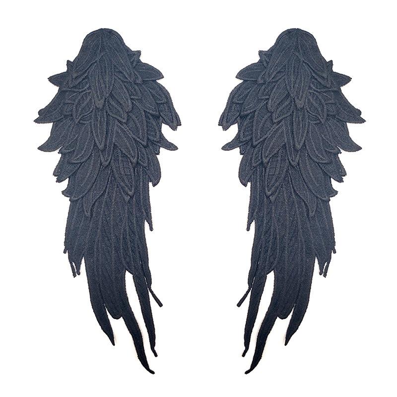 1 Paar Stickerei Engelsflügel Applikation Nähen Blumenkragen Patch für Hochzeit Party Kleid Braut Kleidung DIY Handwerk schwarz