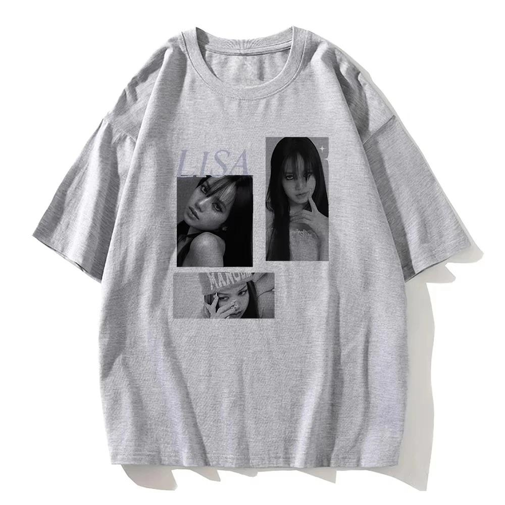 BLACKPINK Lisa 3-Foto-Collage  LISA  Stern-Akzent Übergroßes Rosa T-Shirt | K-Pop Fan Streetwear Merch Tee S braun