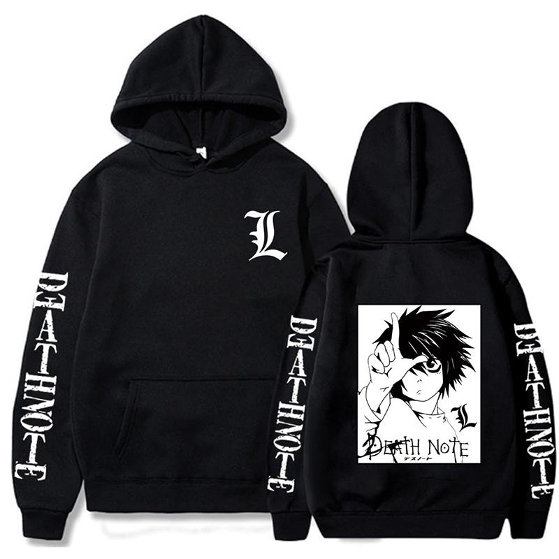 Harajuku Death Note Unisex Comic Hoodie Japanischer Anime Bedruckter Herren Hoodie Übergroße Langarm Streetwear Casual Sweatshirts S schwarz