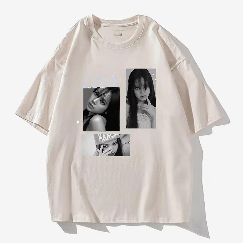 BLACKPINK Lisa 3-Foto-Collage  LISA  Stern-Akzent Übergroßes Rosa T-Shirt | K-Pop Fan Streetwear Merch Tee XL blau