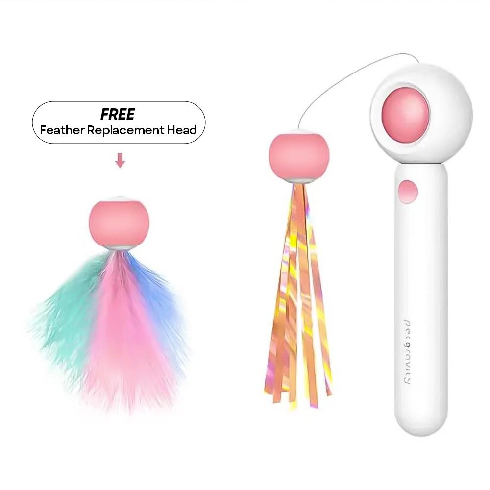 Interaktives Katzenspielzeug Einziehbares Katzenstabspielzeug für Kätzchen zum Spielen Katzenlaser-Reizstab Haustierbedarf Produkte Katzenzubehör NO LED rosa